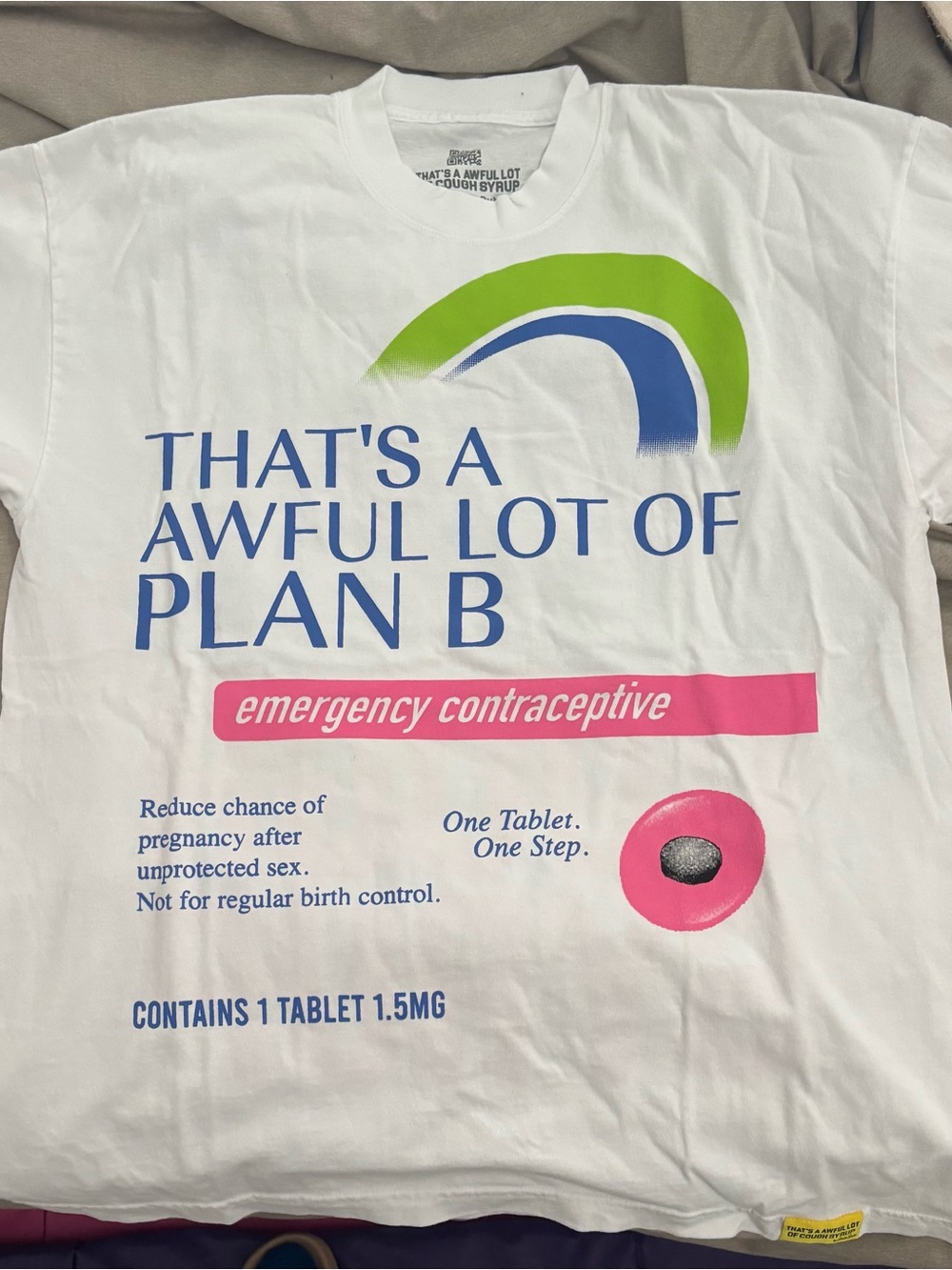 ALOCS Plan B Graphic Mens T-Shirt - White with Blue, Green & Pink Print